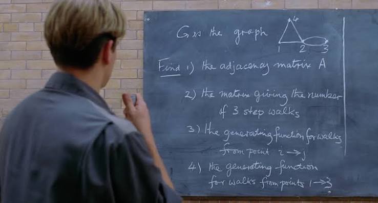 Problema de grafos y matrices expuesto en la pizarra de El indomable Will Hunting